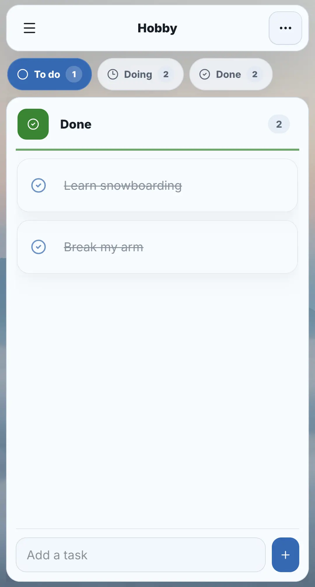 OpenKanban mobile board showing completed tasks